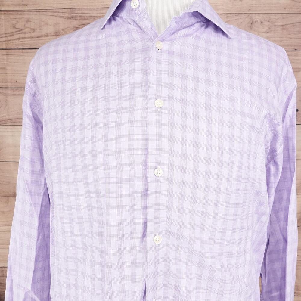 Charles Tyrwhitt Shirt‎ Mens 17.5 34 XL Purple Check Classic Fit Dress Business